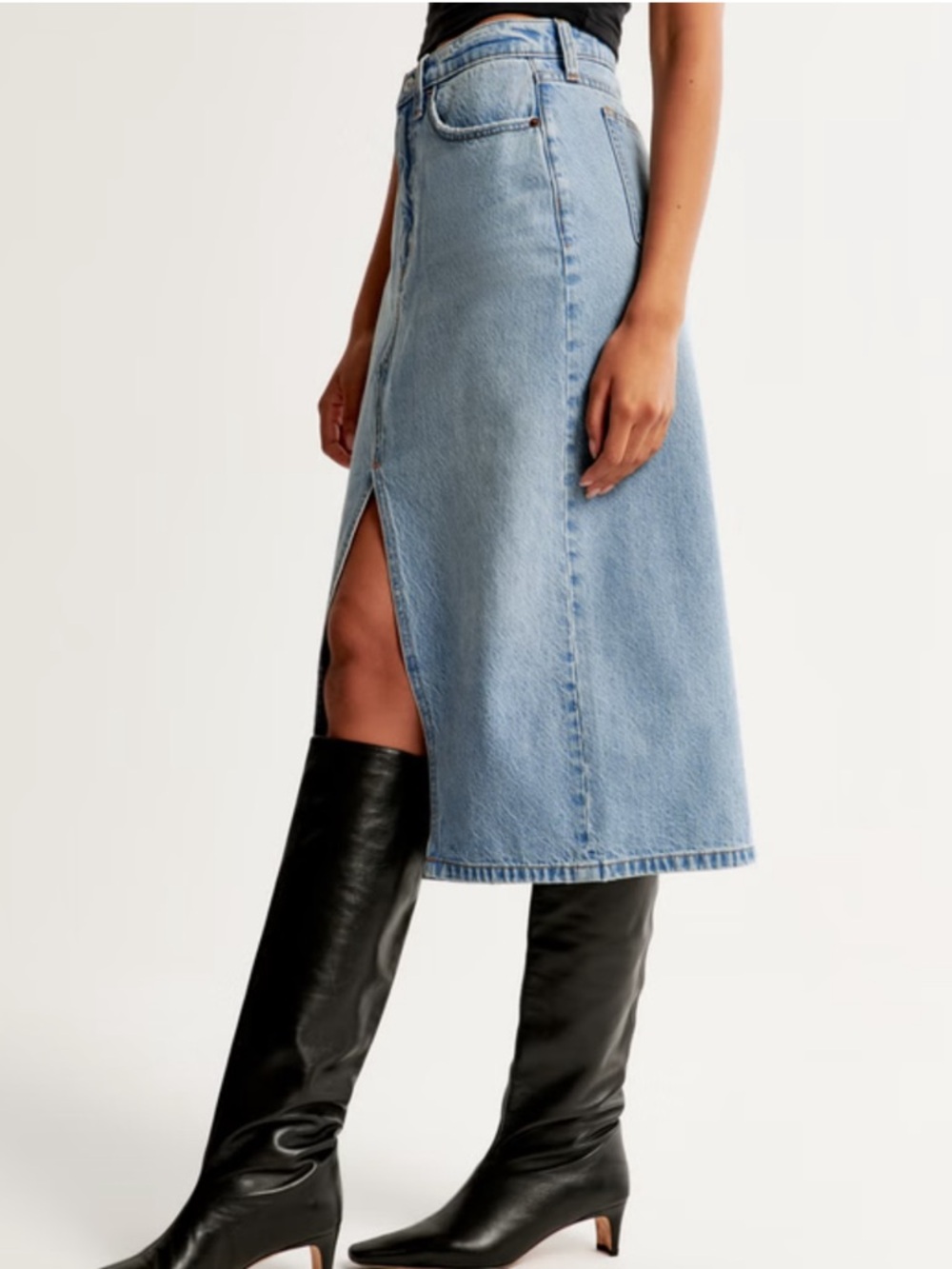 NWT: Abercrombie & Fitch High Rise Light Denim Midi Skirt - Picture 3 of 8